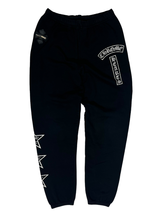 Chrome Hearts Black Leather Cross Patch Sweatpants