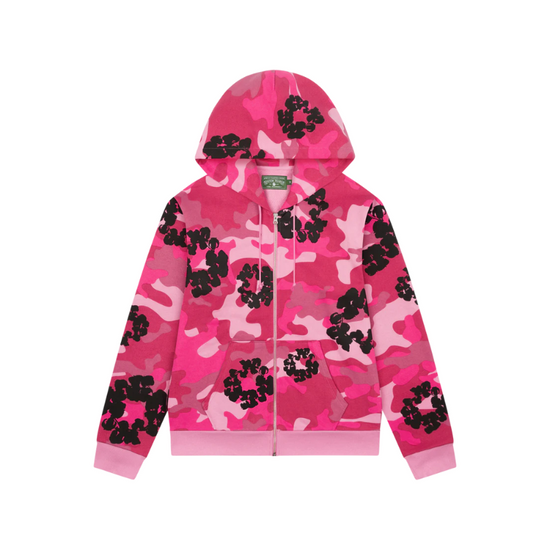 Zip Hoodie Pink Camo Cotton Wreath | Denim Tears