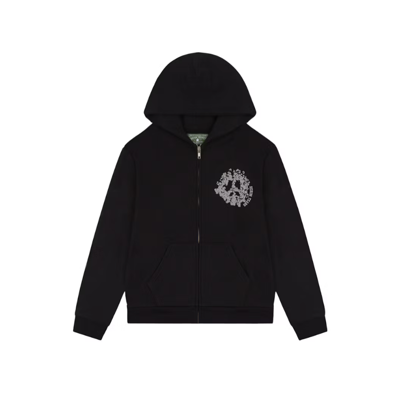 Zip Hoodie Cotton Wreath Peace Black | Denim Tears