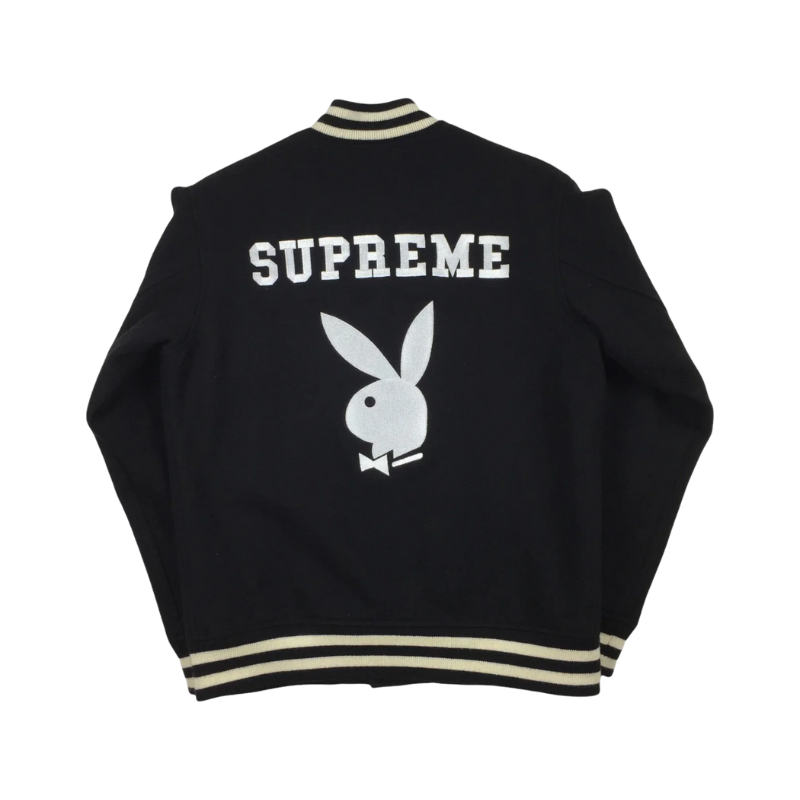 2011 Supreme x Playboy Black Wool Varsity Jacket