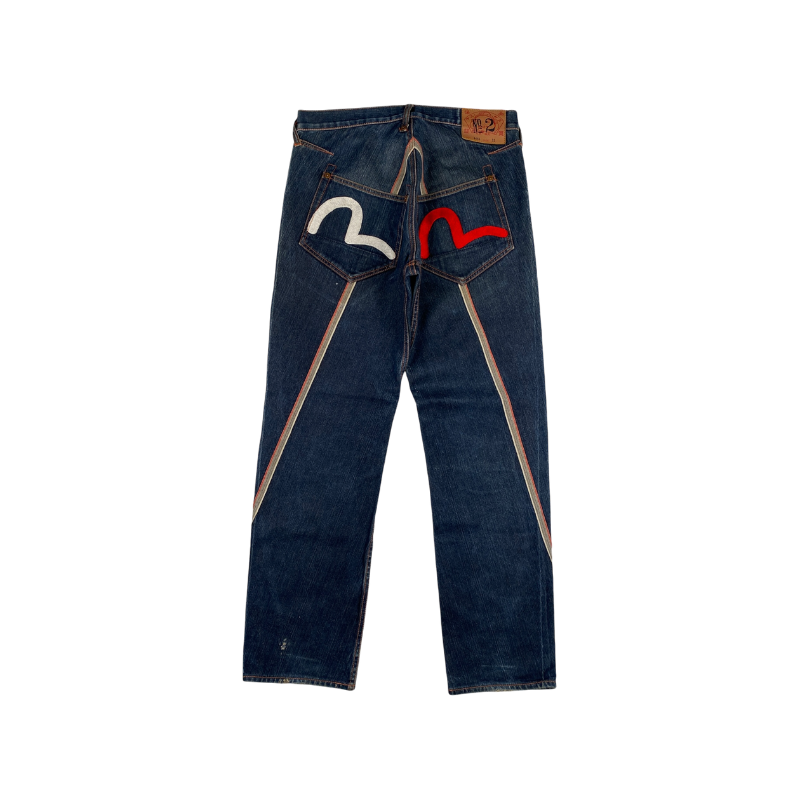 Evisu White Red Seagull Logo Navy Jeans