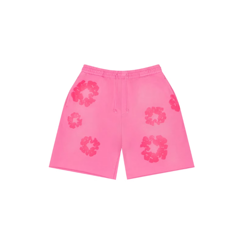 Shorts Mono Cotton Wreath Neon Pink | Denim Tears