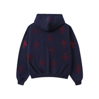 Zip Hoodie Cross Rhinestone Navy Red | Unknown