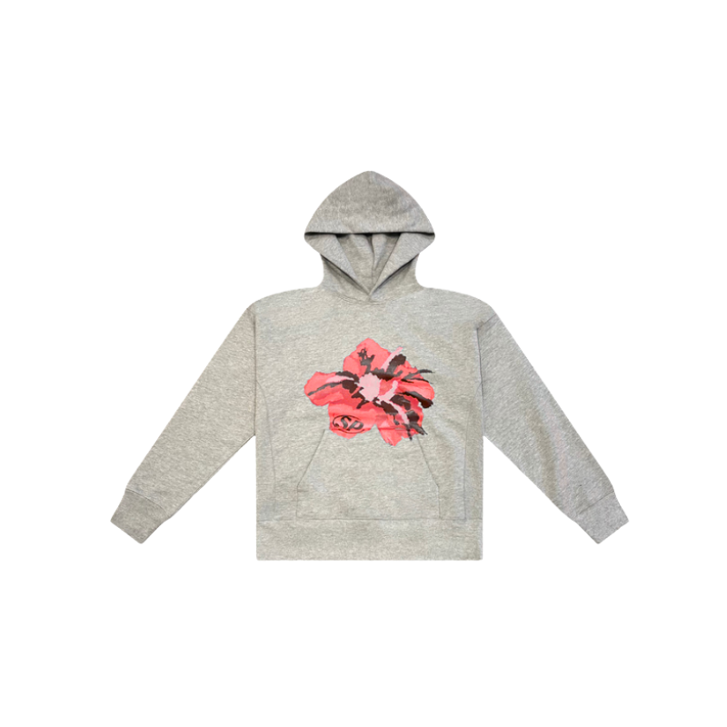 Hoodie Grey Flower Logo Red | StudioPolyvalent