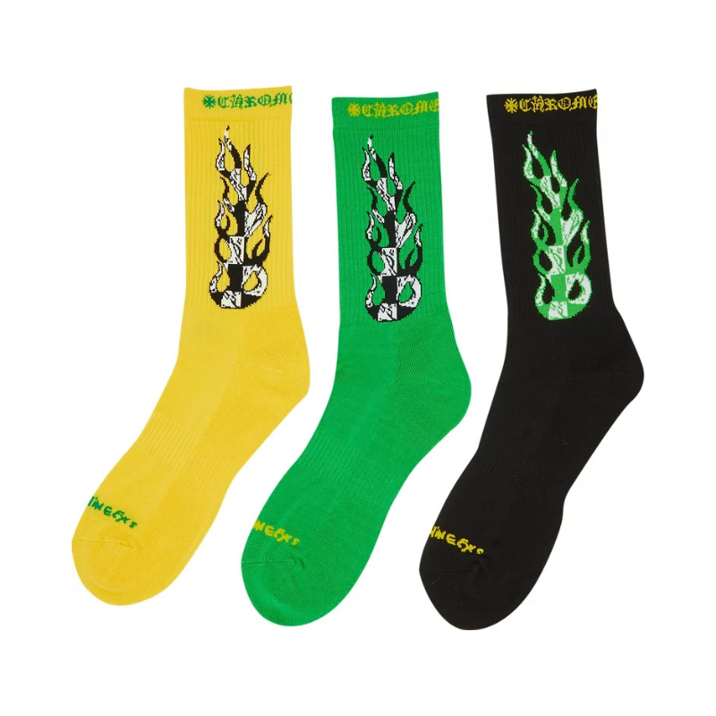 Chrome Hearts x Matty Boy Flame Socks 'Green/Yellow/Black'