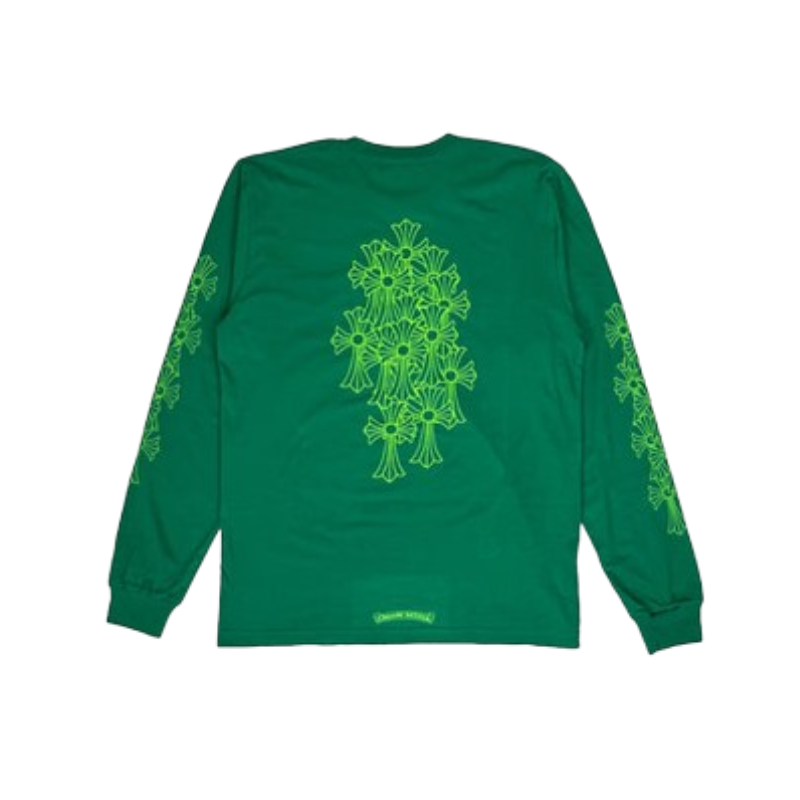 Longsleeve Cemetery Cross "Kelly Green/Glo Green" | Chrome Hearts