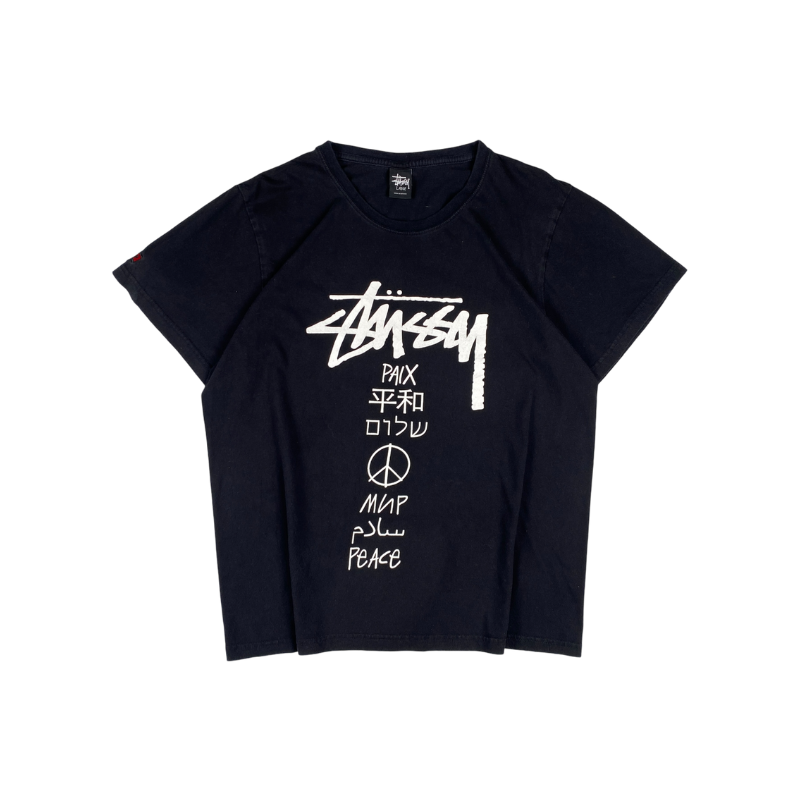 Stussy Black White Peace Logo Tee