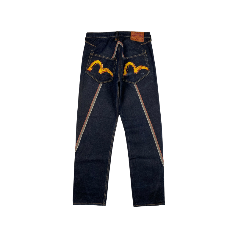 Evisu Yellow Seagull Logo Navy Jeans