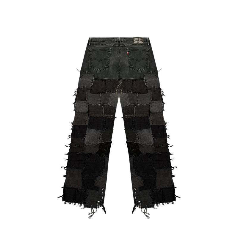 Jeans Black/Grey Squared Patched Wool  | StudioPolyvalent