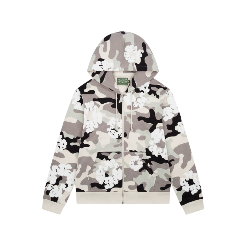 Zip Hoodie White Camo Cotton Wreath | Denim Tears