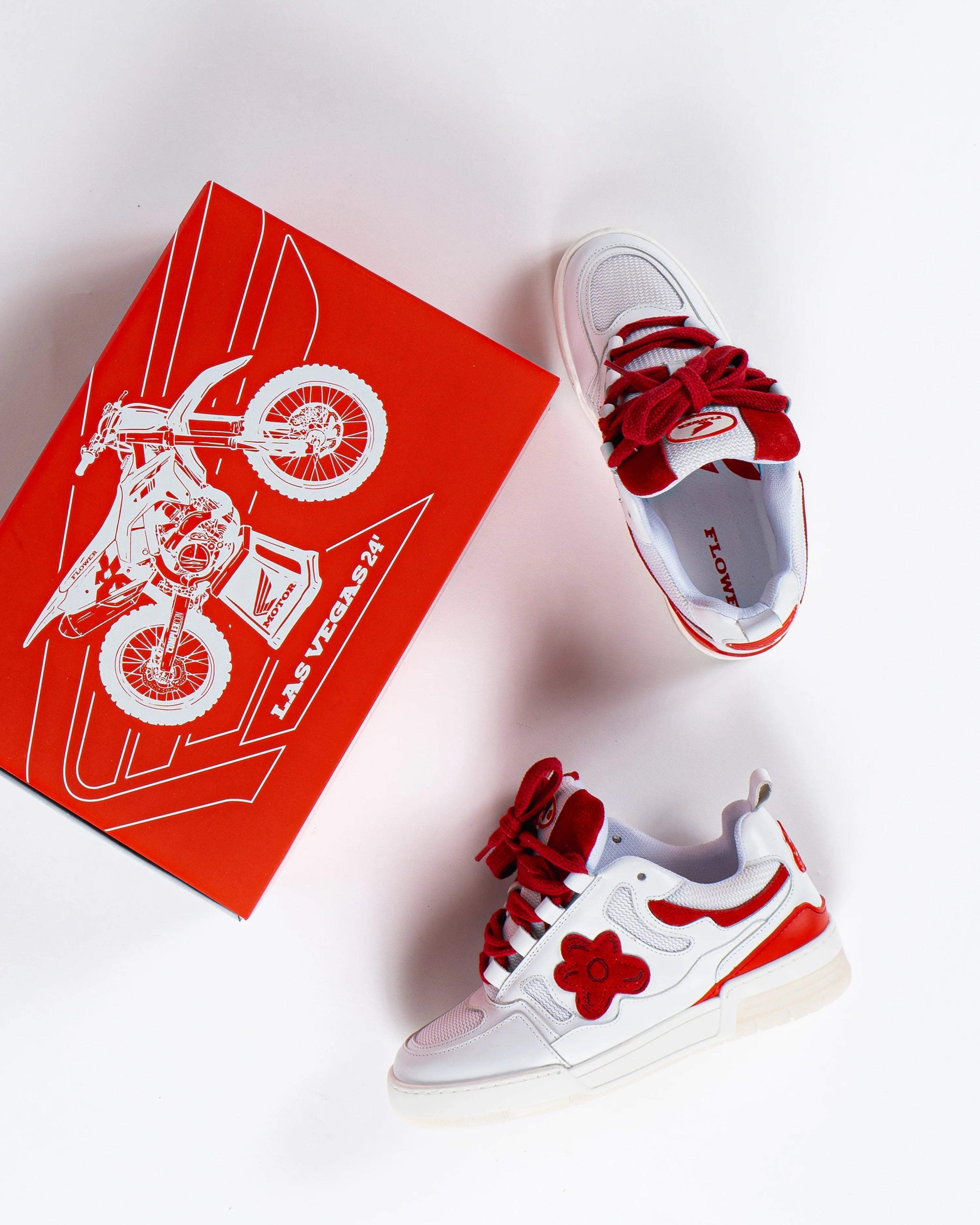 Hi-top White Red Motor | Flower Instincts
