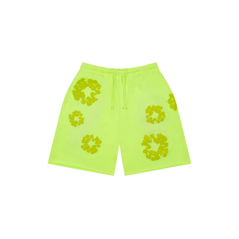 Shorts Mono Cotton Wreath Neon Green | Denim Tears