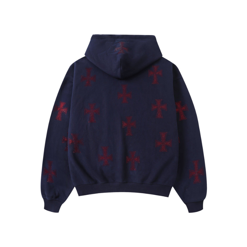 Navy/Red Cross Rhinestone Hoodie