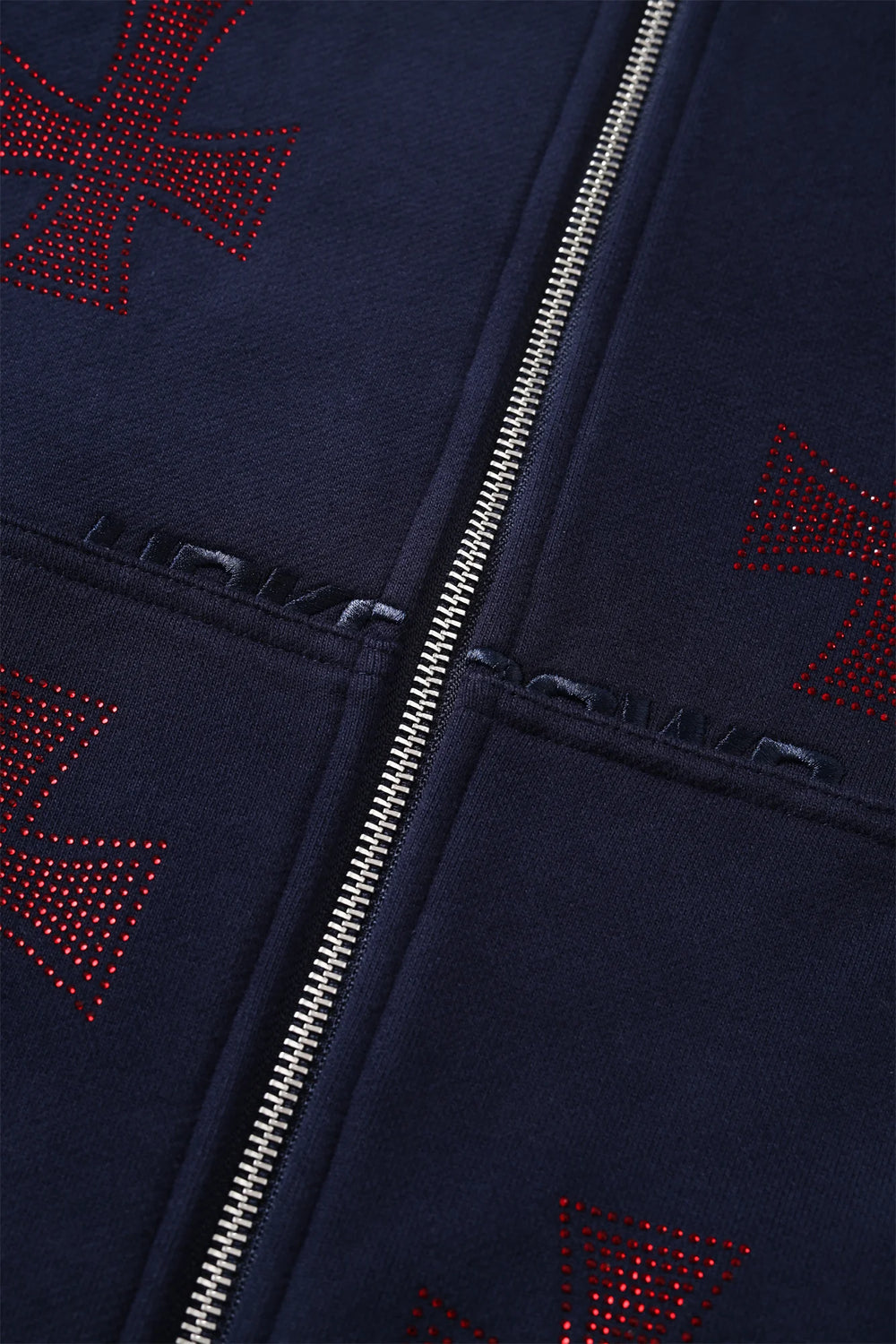 Zip Hoodie Navy/Red Crosses Rhinestone | Unknown