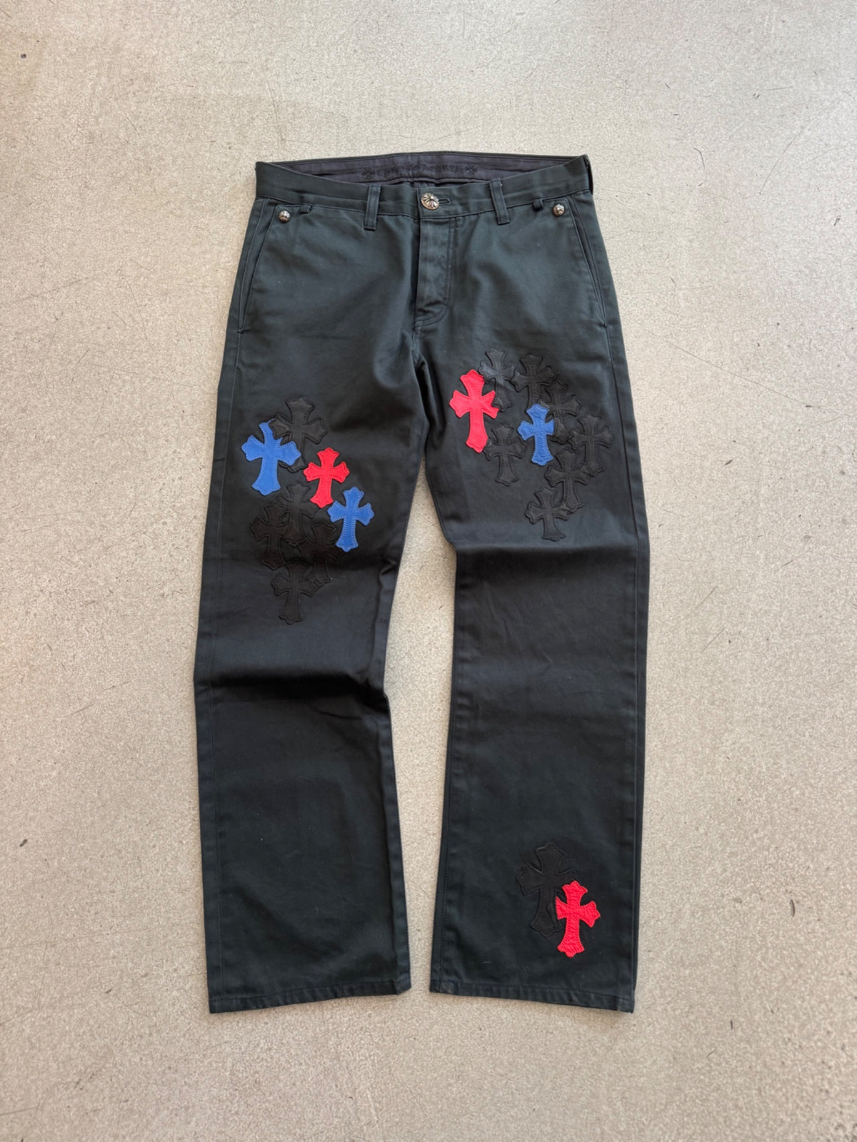 Jeans Multi Color Red Blue Cross Patch | Chrome Hearts, Hype clothes, view 2