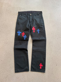 Jeans Multi Color Red Blue Cross Patch | Chrome Hearts, Hype clothes, view 2