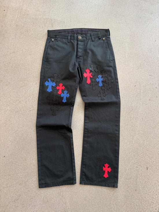 Jeans Multi Color Red Blue Cross Patch  | Chrome Hearts