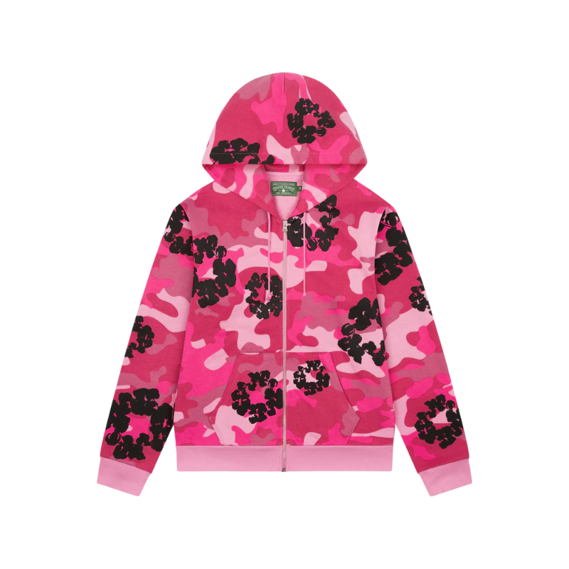 Zip Hoodie Pink Camo Cotton Wreath | Denim Tears