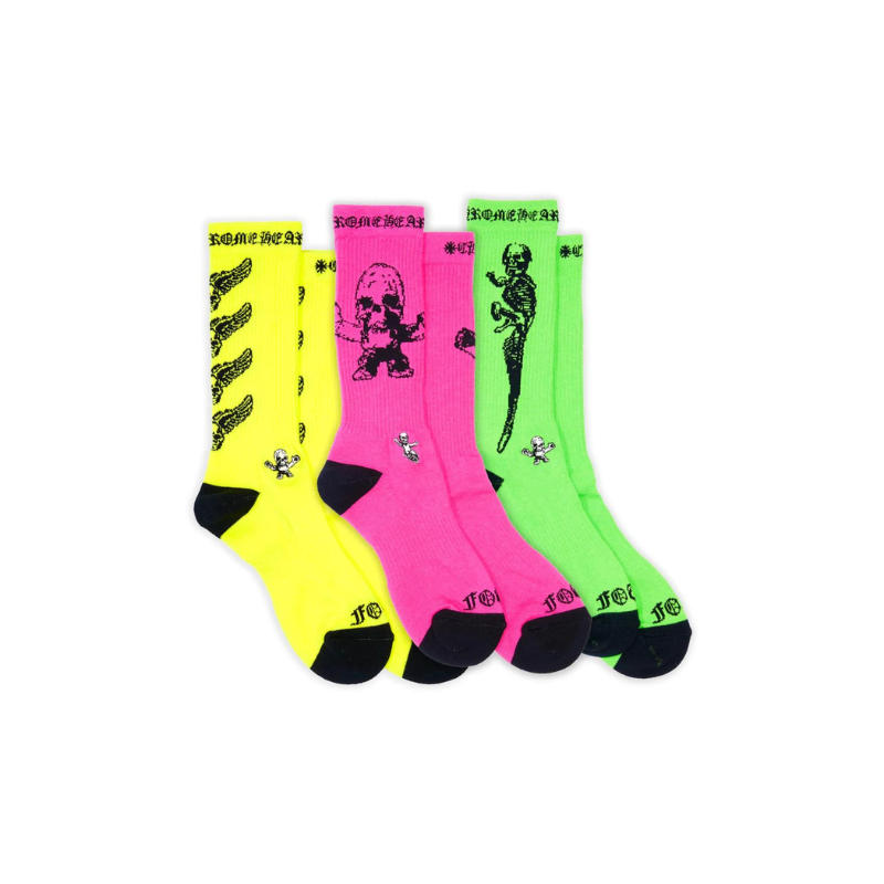 Chaussettes Chrome Hearts Foti (paquet de 3) Rose fluo/Jaune/Vert