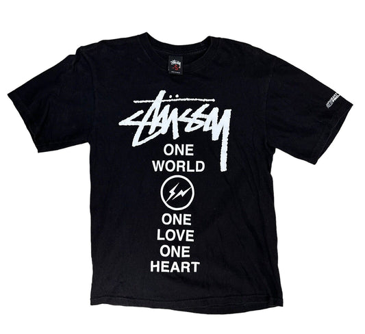 Stüssy x Fragment One World One Love One Heart Black Tee