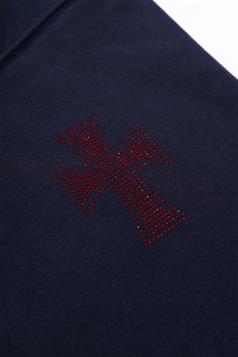 Navy/Red Cross Rhinestone Hoodie