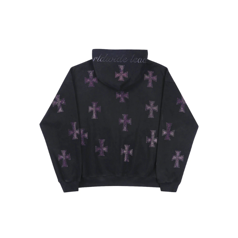 Zip Hoodie Black Purple Crosses Rhinestone  | Unknown