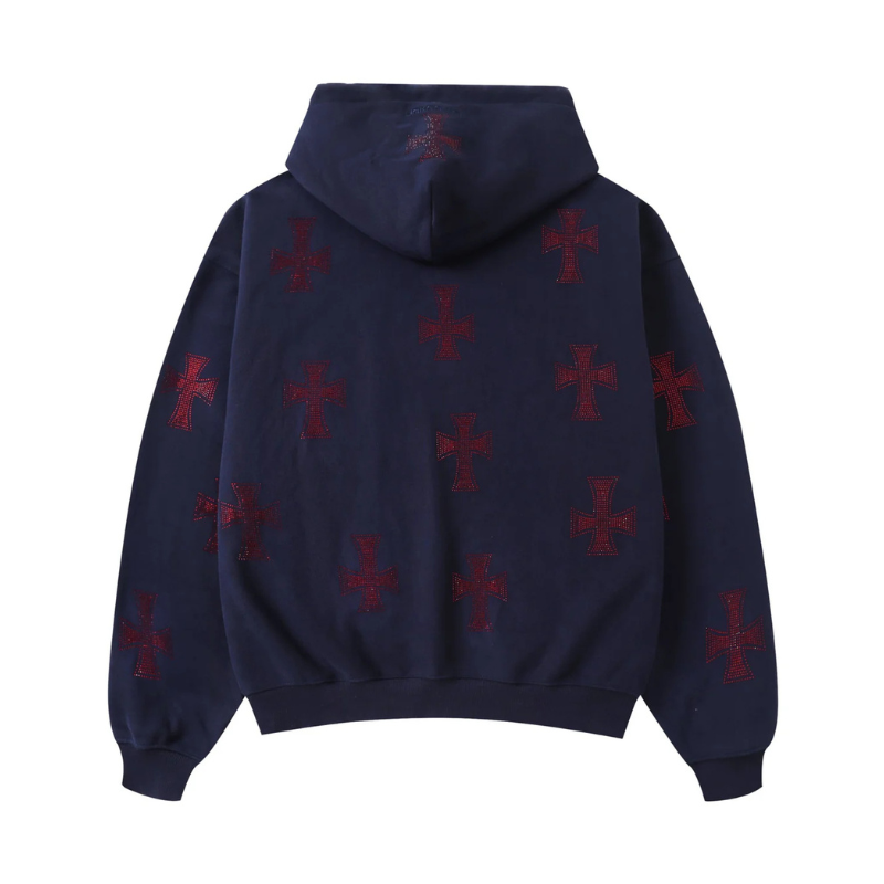 Zip Hoodie Navy/Red Crosses Rhinestone | Unknown