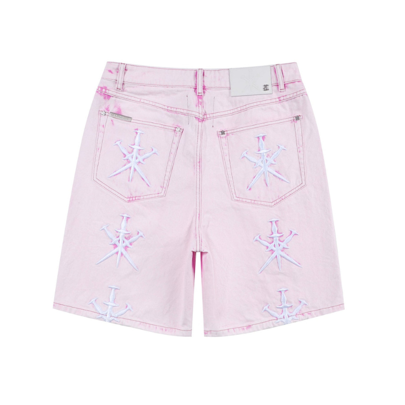 UNKNOWN Dagger EMB Denim Short Light Wash Pink