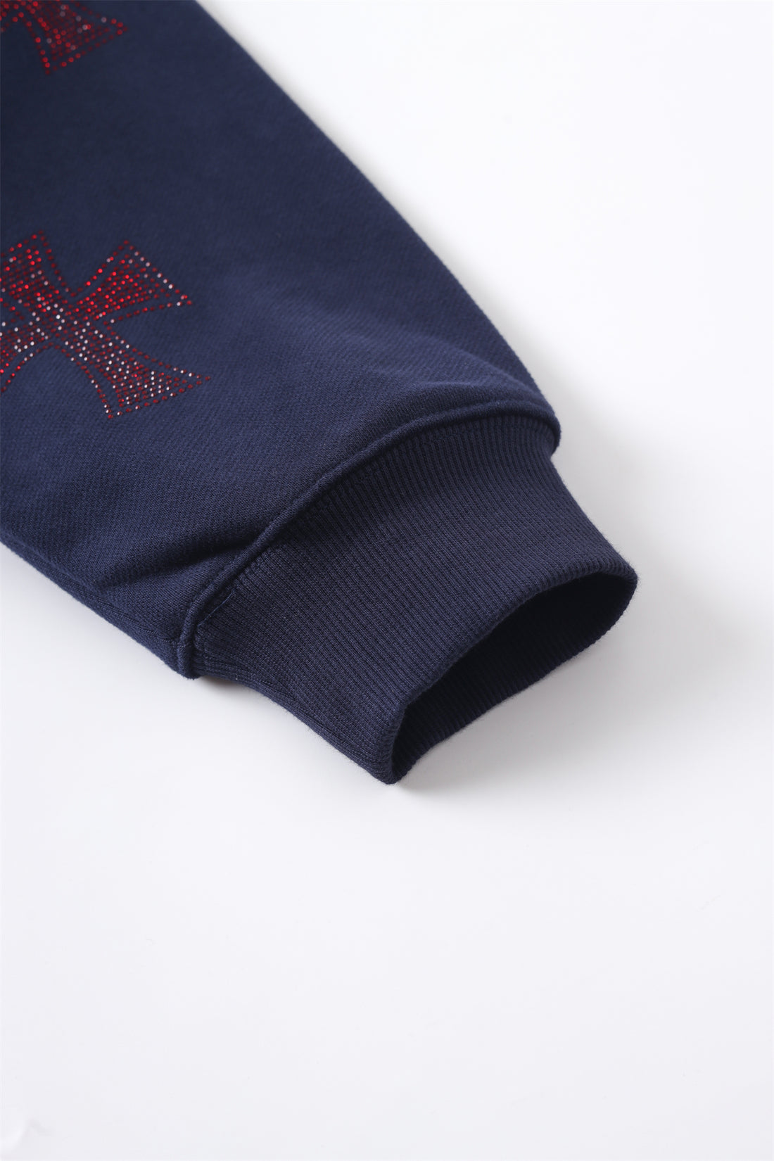 Zip Hoodie Cross Rhinestone Navy Red | Unknown