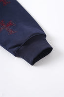 Zip Hoodie Cross Rhinestone Navy Red | Unknown