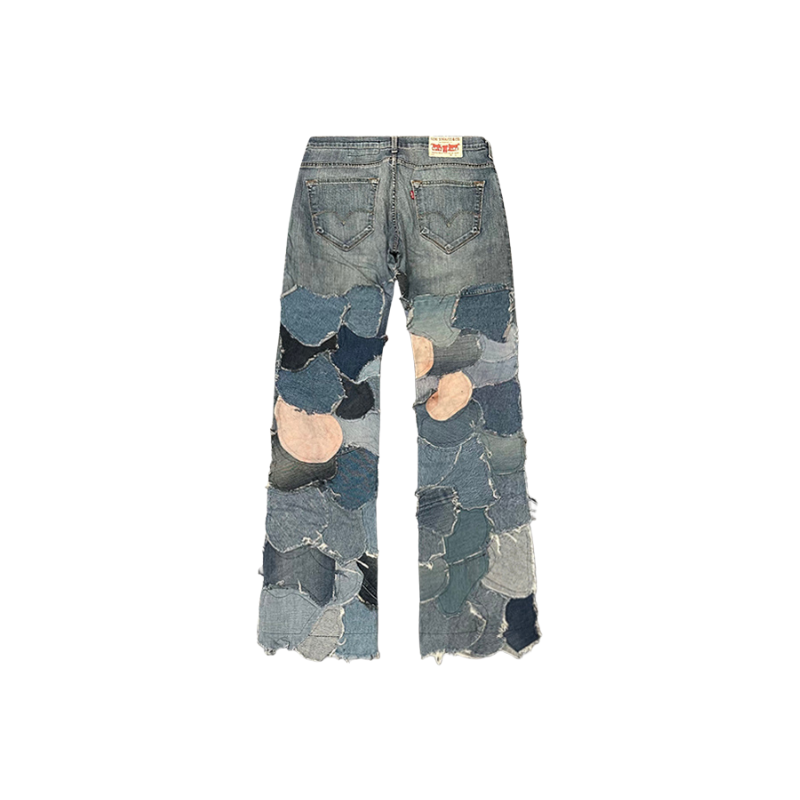 Jeans Blue/Pink Leather Fragmented  | StudioPolyvalent