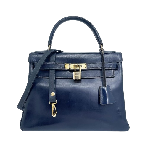 Sac HERMES Kelly 28 Box Bleu Marine