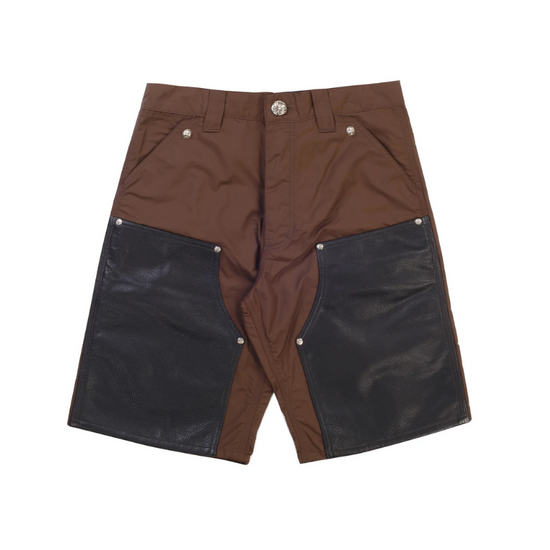 Shorts Brown Pink Cross Patch Leather  | Chrome Hearts