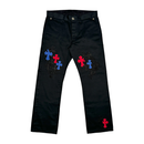 Jeans Multi Color Red Blue Cross Patch | Chrome Hearts, Hype clothes
