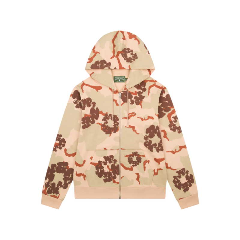 Zip Hoodie Tan Camo Cotton Wreath | Denim Tears