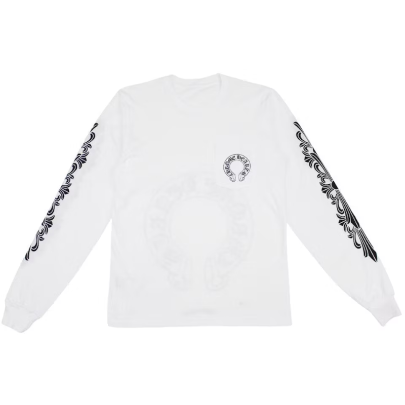 Longsleeve White Floral Horseshoe | Chrome Hearts