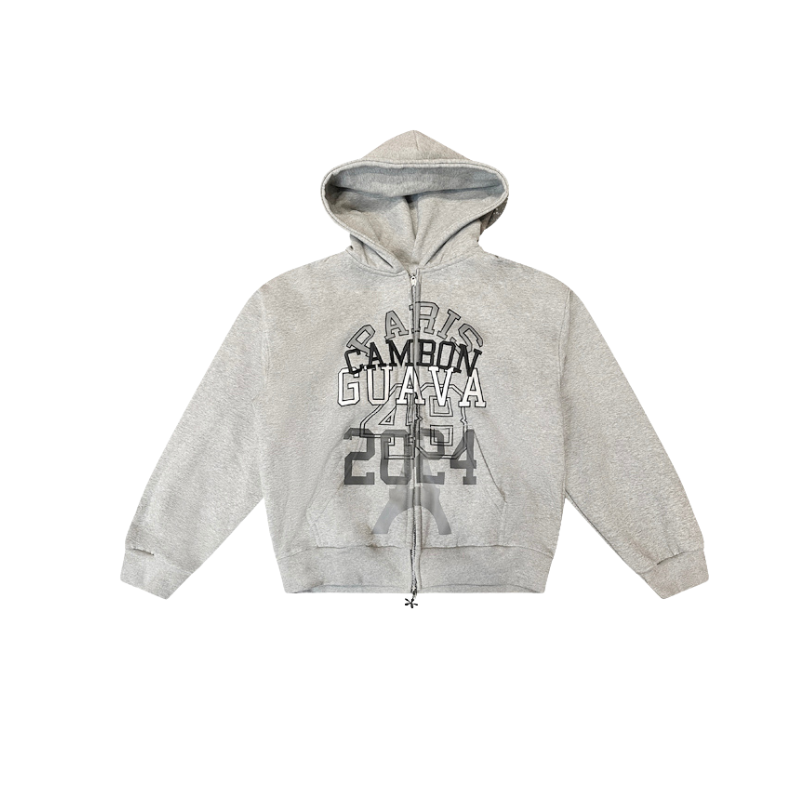 Zip Hoodie ’48 Cambon’ Grey | Maison Guava