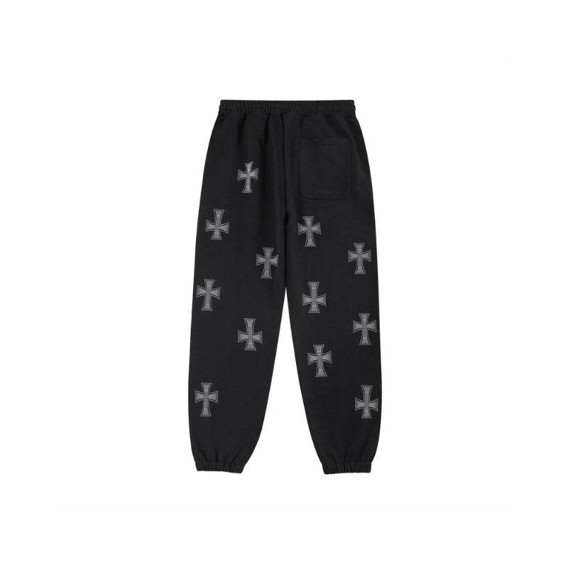 UNKNOWN Black / White Cross Rhinestone Joggers Black