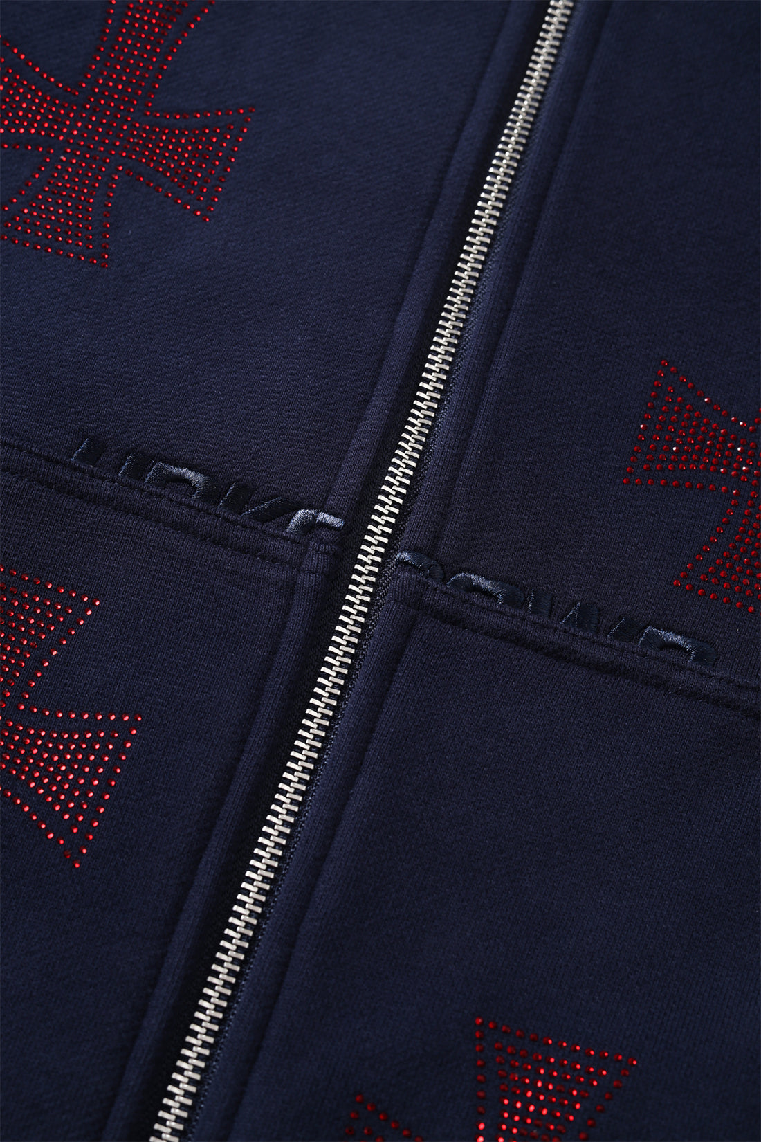 Zip Hoodie Cross Rhinestone Navy Red | Unknown