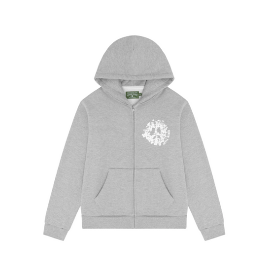 Zip Hoodie Cotton Wreath Peace Grey | Denim Tears