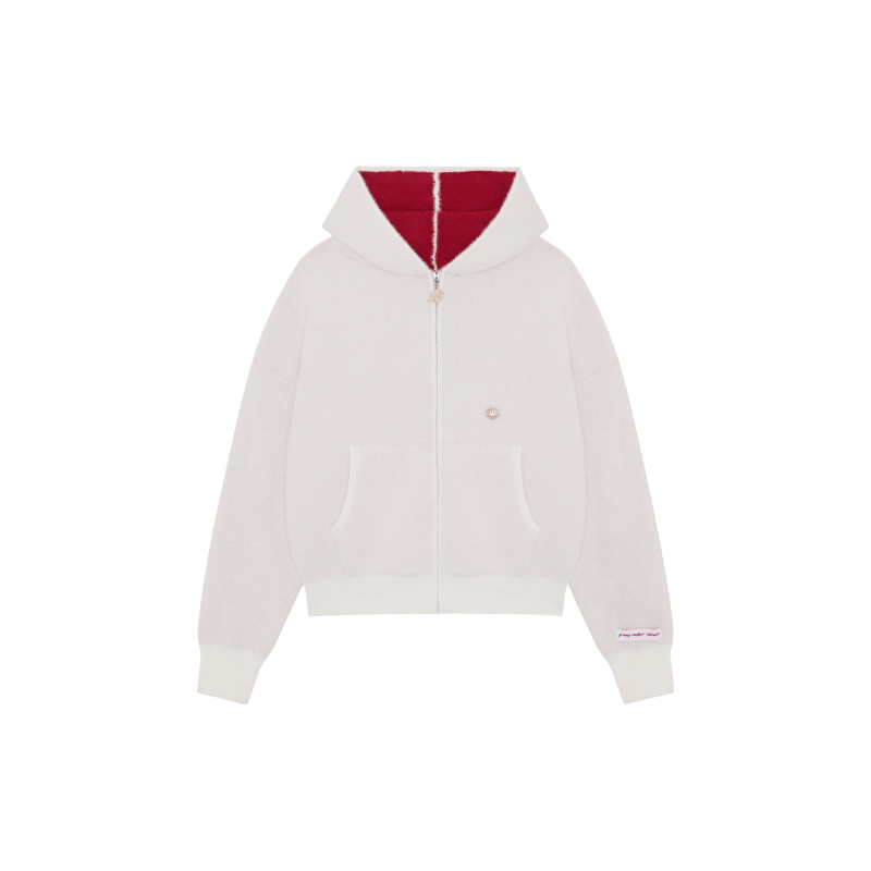 Zip Hoodie White Red | UNDEFINED