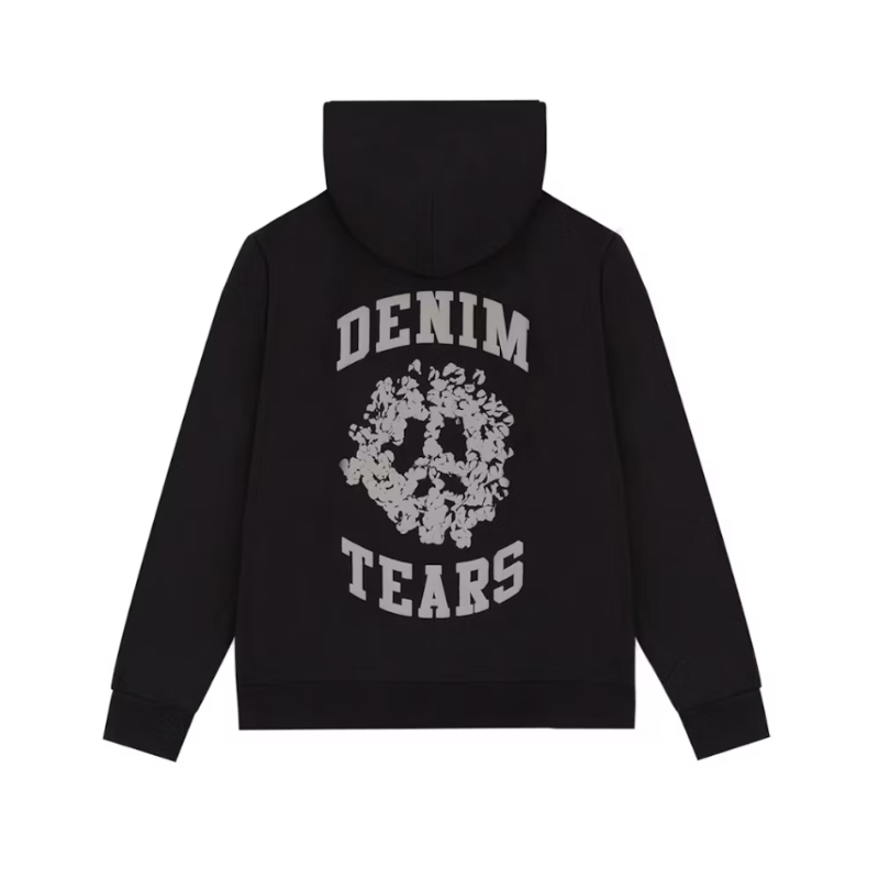 Zip Hoodie Cotton Wreath Peace Black | Denim Tears