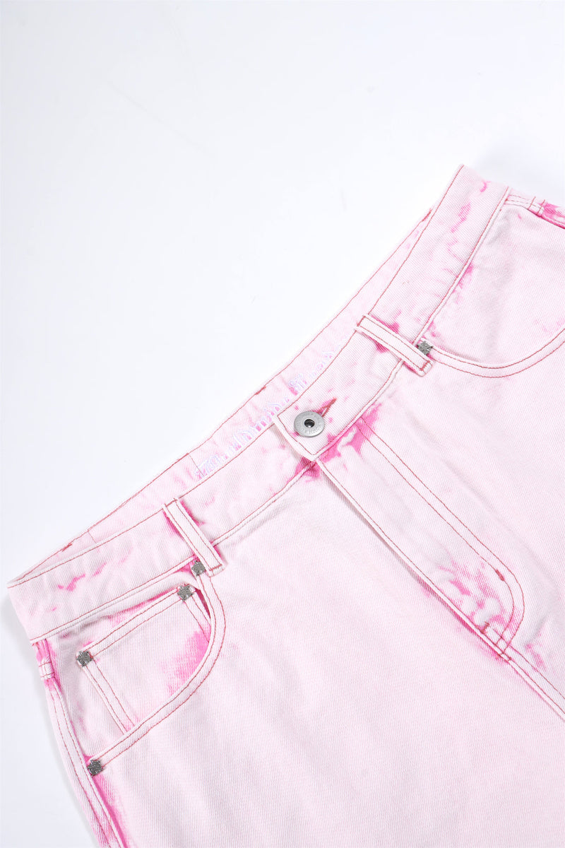 UNKNOWN Dagger EMB Denim Short Light Wash Pink