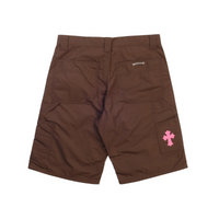 Shorts Brown Pink Cross Patch Leather  | Chrome Hearts