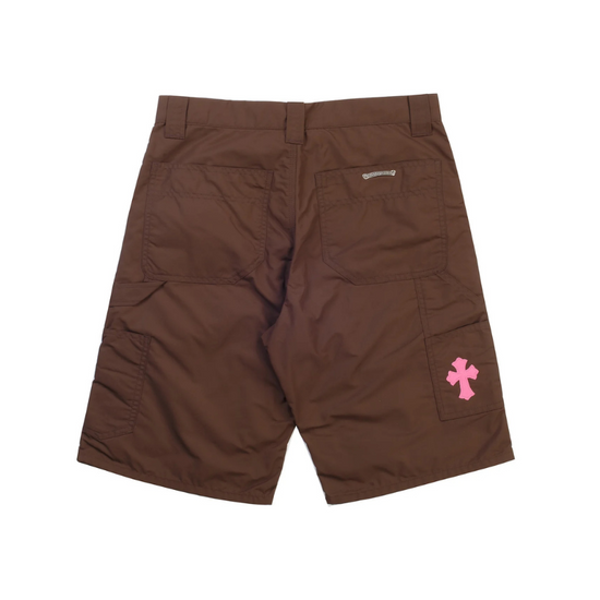 Shorts Brown Pink Cross Patch Leather  | Chrome Hearts