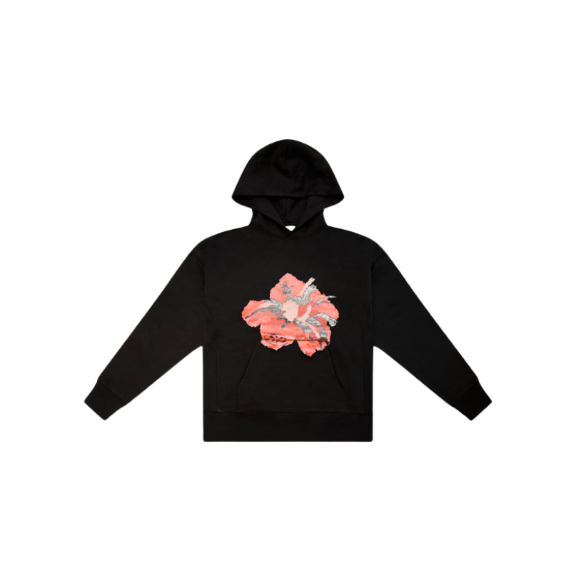 Hoodie Black Flower Logo Red | StudioPolyvalent