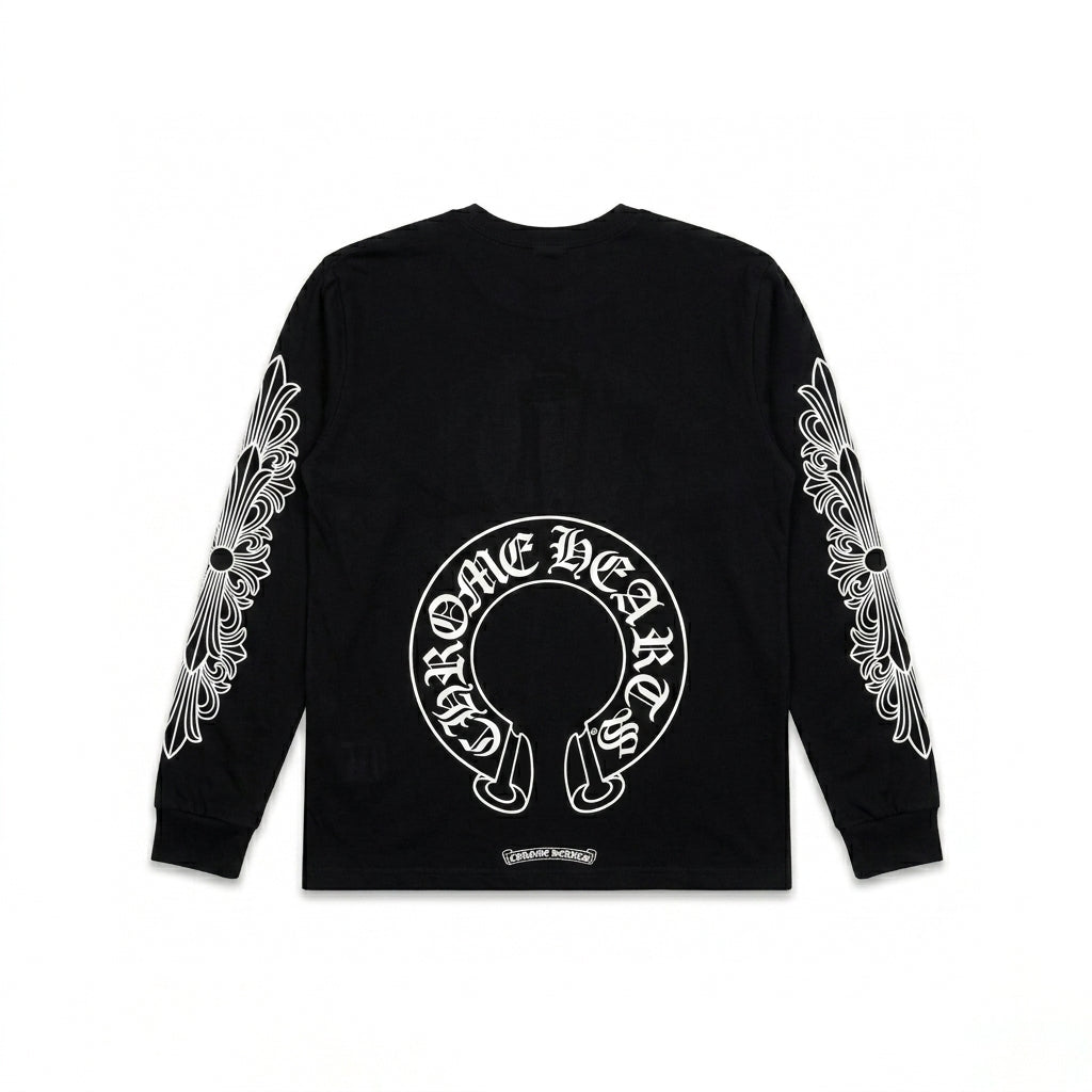 Longsleeve Black Floral Horseshoe | Chrome Hearts