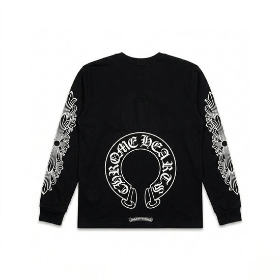 Longsleeve Black Floral Horseshoe | Chrome Hearts