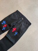 Jeans Multi Color Red Blue Cross Patch | Chrome Hearts, Hype clothes, view 3