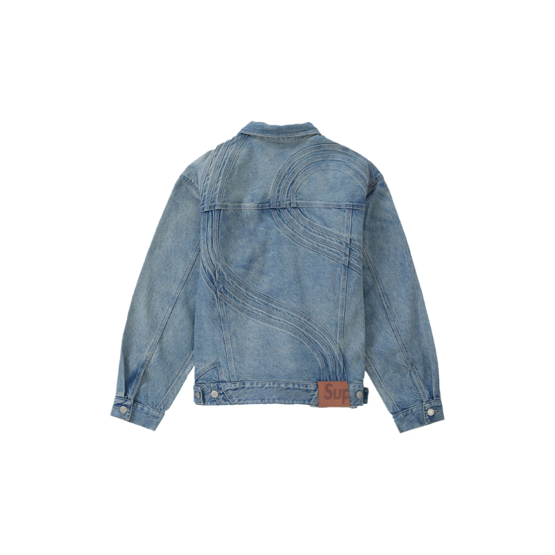 Supreme S Logo Veste Trucker en Denim Bleu Délavé